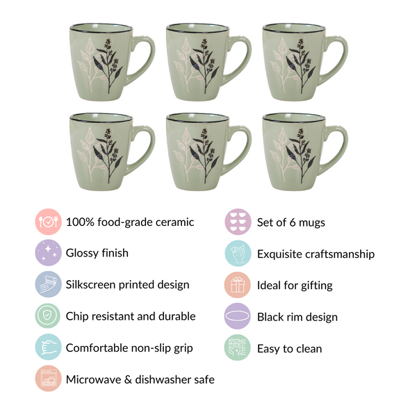 Sage Green Hygge Coffee Mug Set of 6 250ml