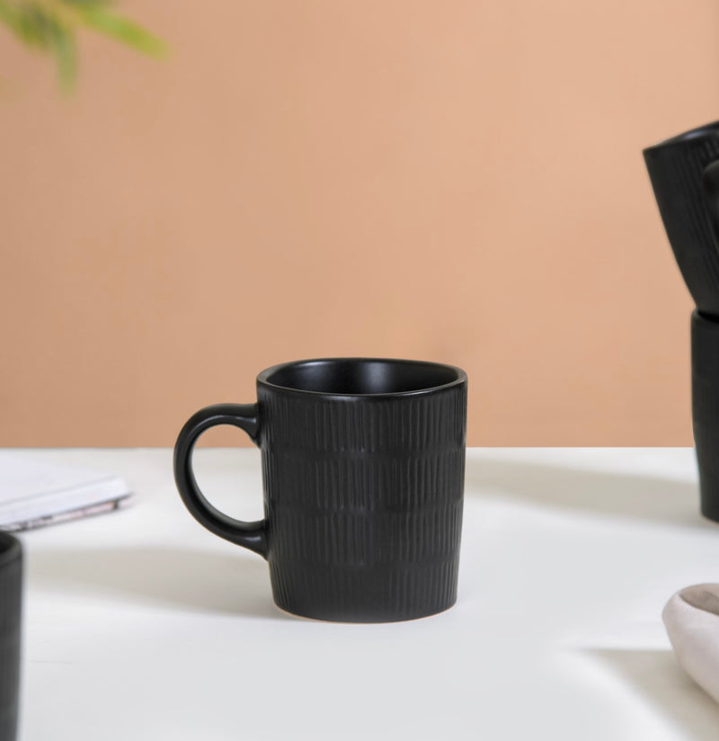 Black Matte Coffee Mug Set Of 6 220ml - Coffee mugs, ceramic mug set, coffee mug set, black coffee mugs