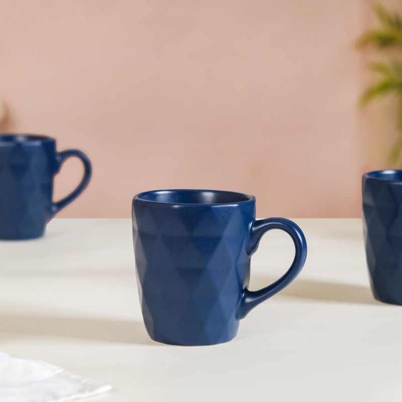 Just-The-Right-Size Tea Coffee Mug Set Of 6 Navy Blue 220ml - Tea cups, coffee cups, tea cup set of 6, coffee mugs, coffee mug set, blue coffee mugs