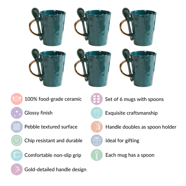 Cup With Spoon Set Of 6 Glossy Dark Green 350ml