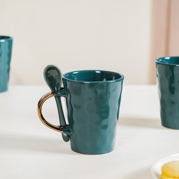 Cup With Spoon Set Of 6 Glossy Dark Green 350ml