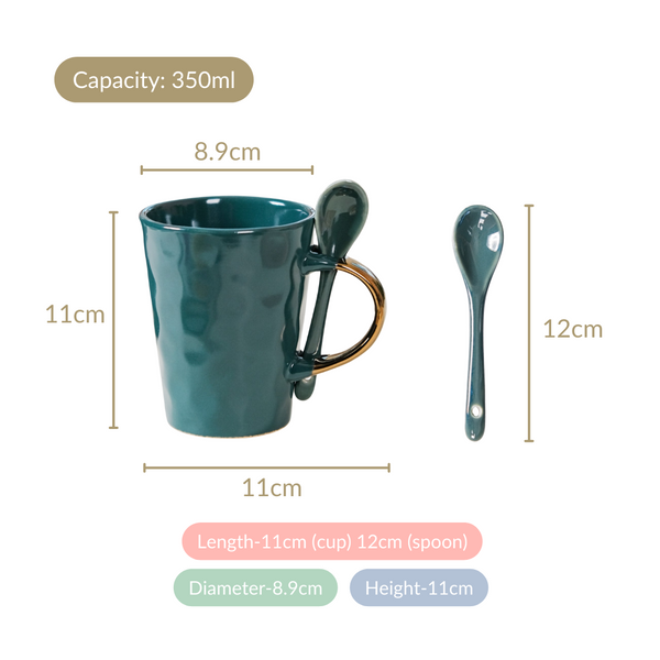 Cup With Spoon Set Of 6 Glossy Dark Green 350ml