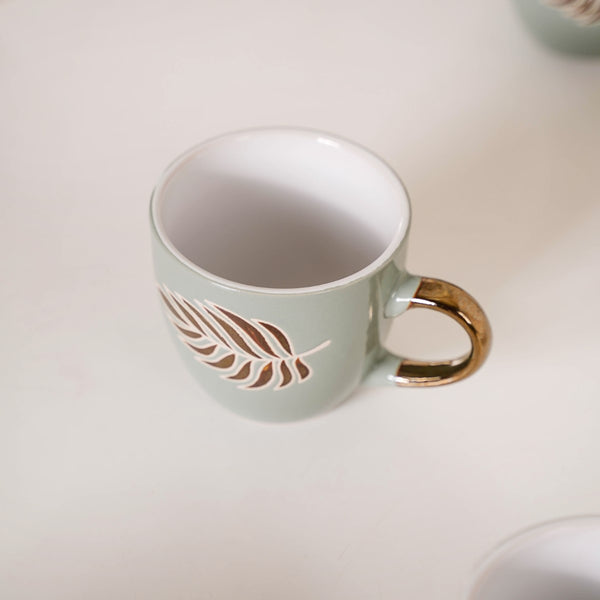 Metallic Leaf Coffee Mugs Set Of 6 Light Green 250ml