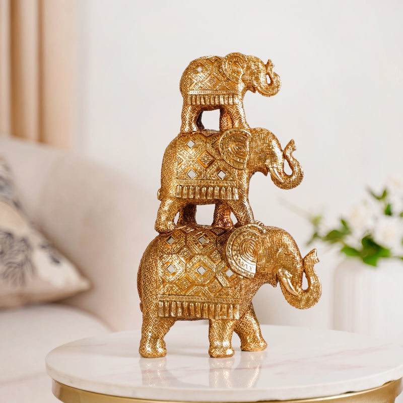 Elephant Family Pyramid With Mirrorwork Gold