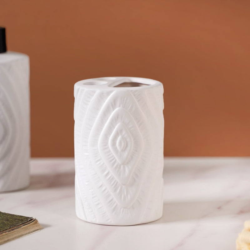 Tree Ring Design Bathroom Accessories Set Of 3 White