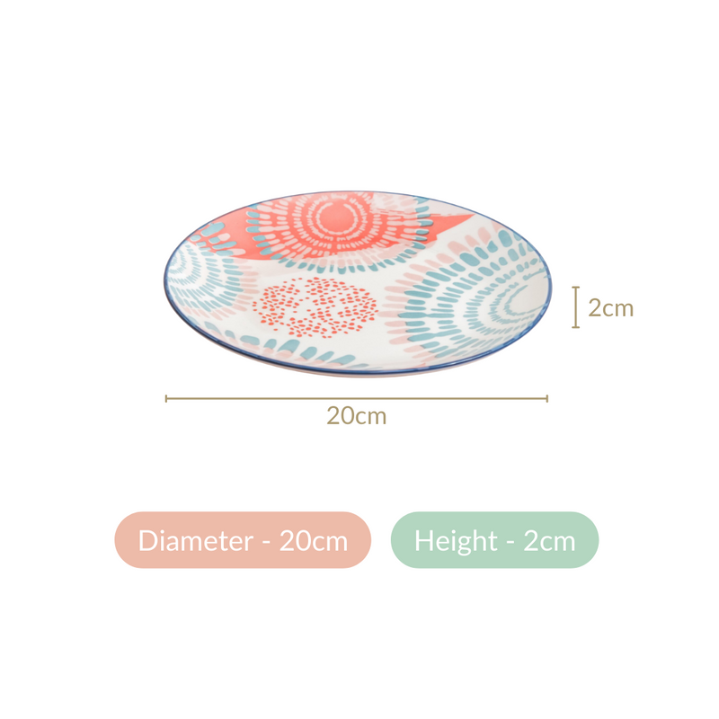 Set Of 4 Pastel Paradise Snack Plates 7 Inch - Snack plates, small plates, ceramic snack plates, side plates, snack plates set