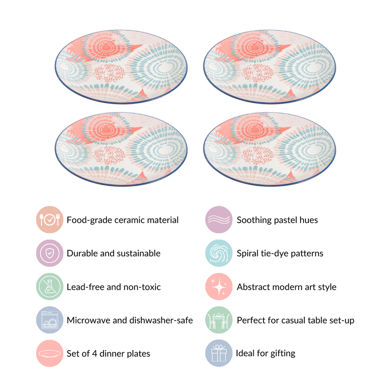 Pastel Dinner Plates Set Of 4 10Inch - Dinner plates, ceramic dinner plates, dinner plate set, round plates, floral plates