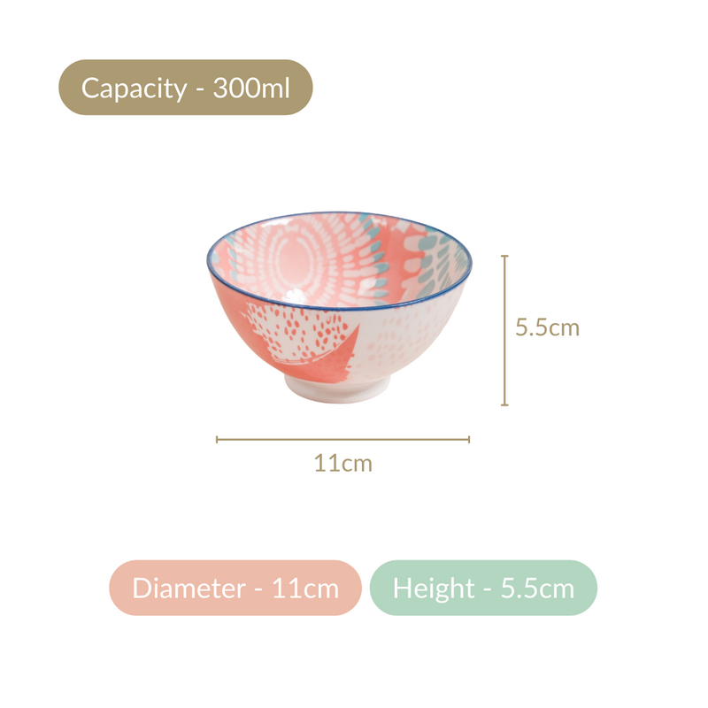 Pastel Print Ceramic Snack Bowls Set Of 4 300ml - Snack bowls, ceramic bowl set, serving bowl, icecream bowl, snack bowl set