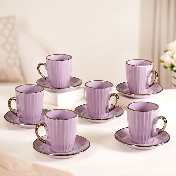 Nori Lined Tea Cup And Saucer Set Of 6 Lavender 250ml - Tea cup set, tea cups, coffee cups, ceramic tea cups, cups and saucers, cup and saucer set