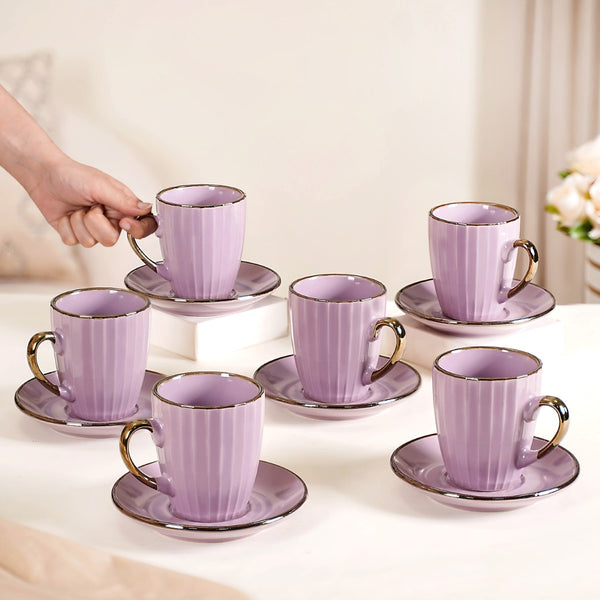 Nori Lined Tea Cup And Saucer Set Of 6 Lavender 250ml