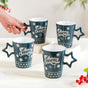 Merry Christmas Set Of 4 Cups With Star Handle Green 300ml - Coffee mugs, ceramic mug set, coffee mug set, christmas mugs