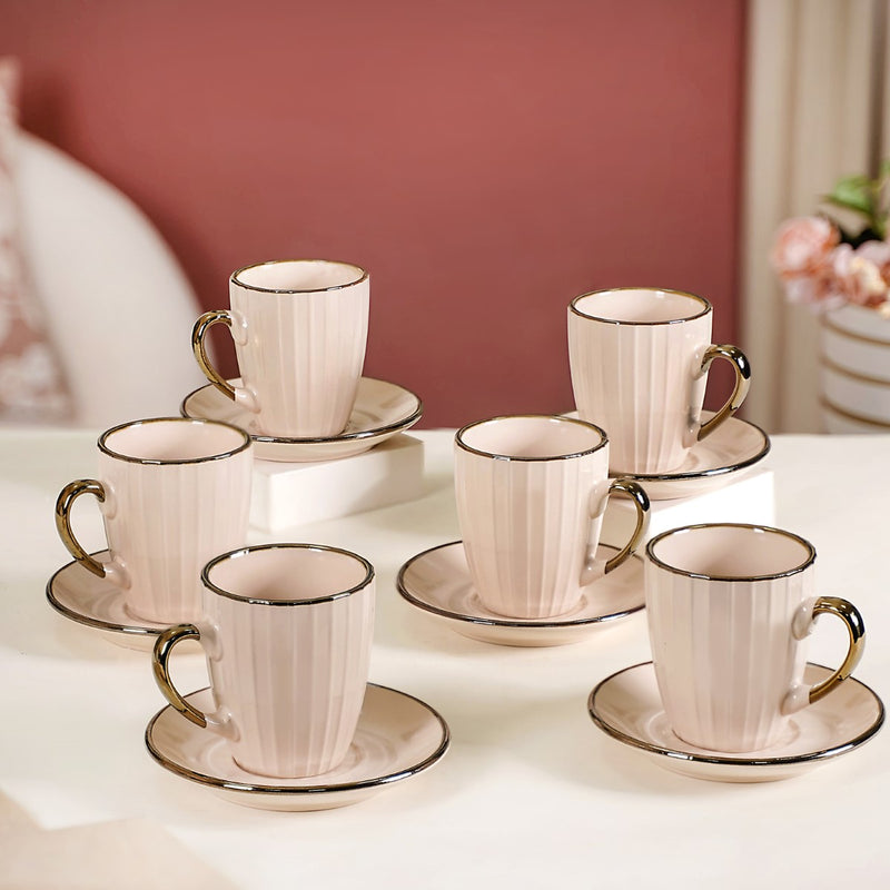 Nori Cup And Saucer Set Of 6 Linen White 250ml - Tea cup set, tea cups, coffee cups, cups and saucers, cup and saucer set, tea cup set of 6