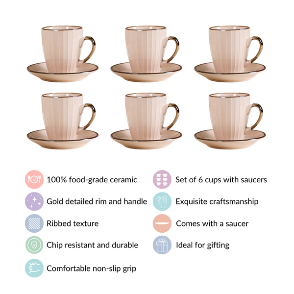 Nori Cup And Saucer Set Of 6 Linen White 250ml