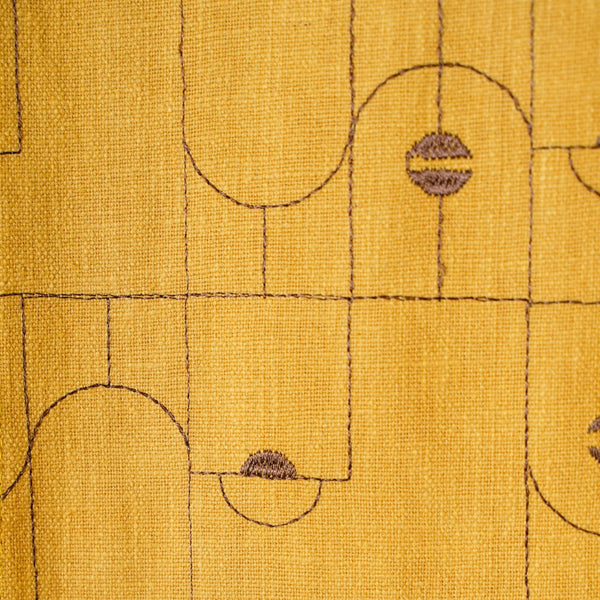 Abstract Embroidered Curtains For Living Room Set Of 2 Mustard 84x54 Inch