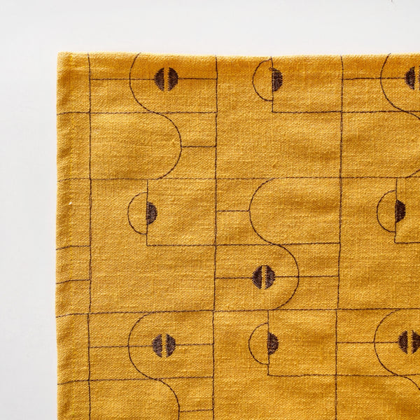 Abstract Embroidered Curtains For Living Room Set Of 2 Mustard 84x54 Inch
