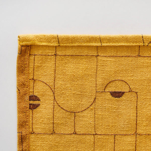 Abstract Embroidered Curtains For Living Room Set Of 2 Mustard 84x54 Inch