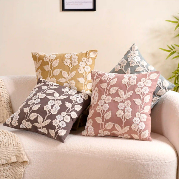 Set Of 4 Colourful Floral Embroidered Cushion Cover 16x16 Inch