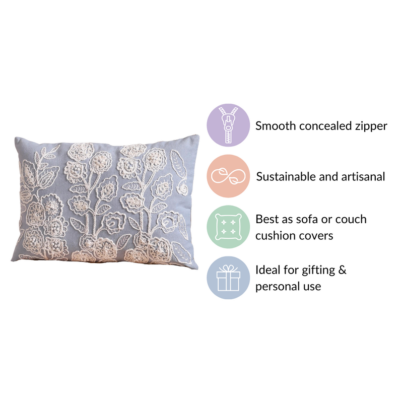 Designer Cotton Throw Pillow Cover Blue 20x14 inch