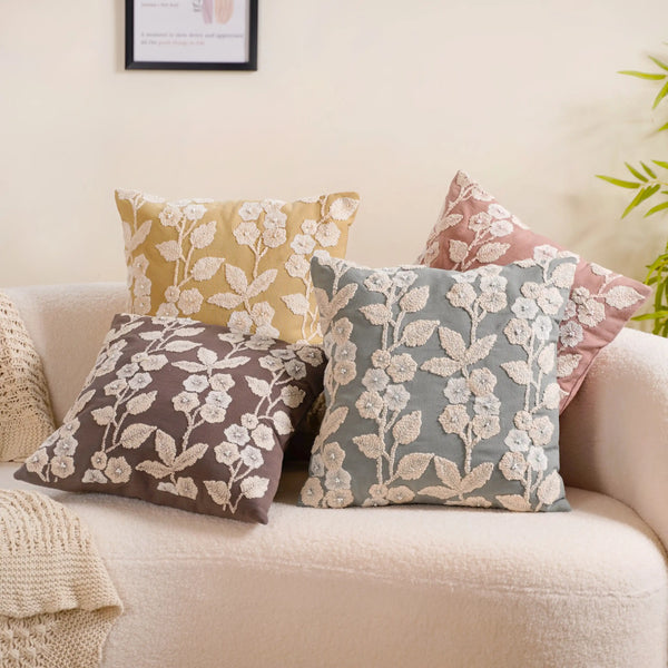 Set Of 4 Colourful Floral Embroidered Cushion Cover 16x16 Inch