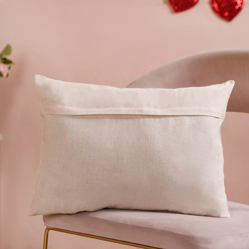 Heart Trio Fluffy Applique Cotton Cushion Cover 20x14 Inch