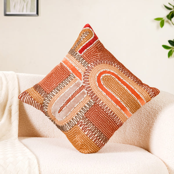 Aari Embroidered Cotton Cushion Cover 16x16 Inch