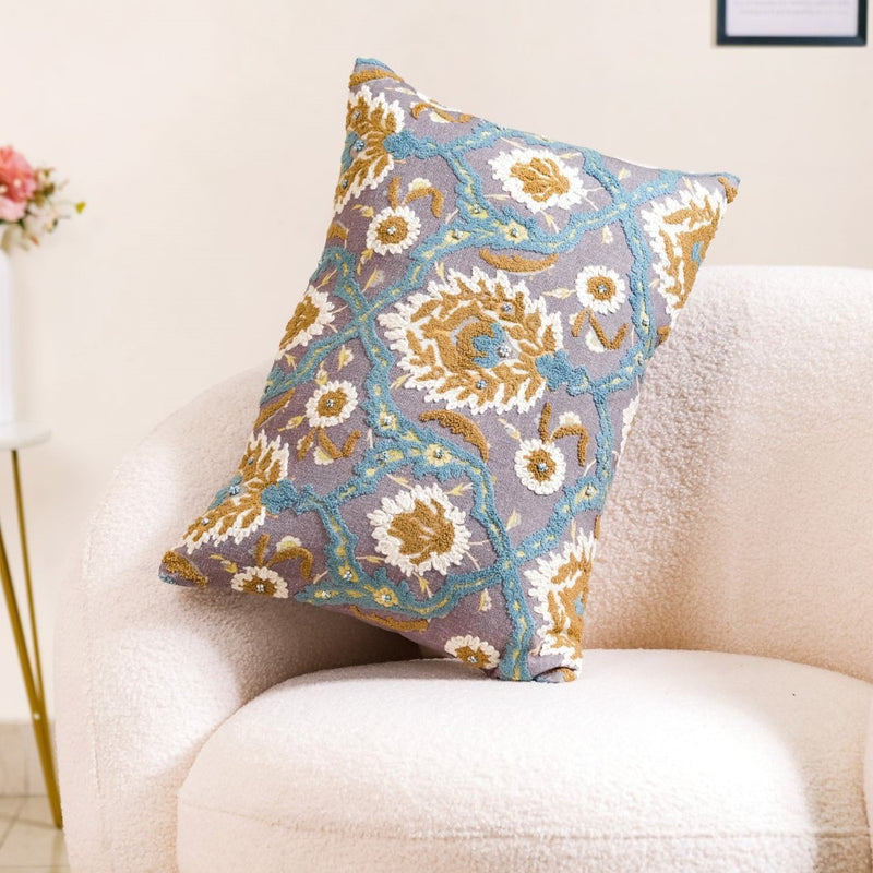 Embroidery on Print Vintage Cushion Cover 20x14 Inch