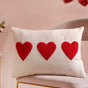 Heart Trio Fluffy Applique Cotton Cushion Cover 20x14 Inch