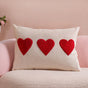 Heart Trio Fluffy Applique Cotton Cushion Cover 20x14 Inch