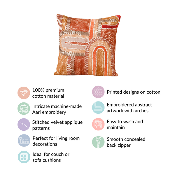 Aari Embroidered Cotton Cushion Cover 16x16 Inch