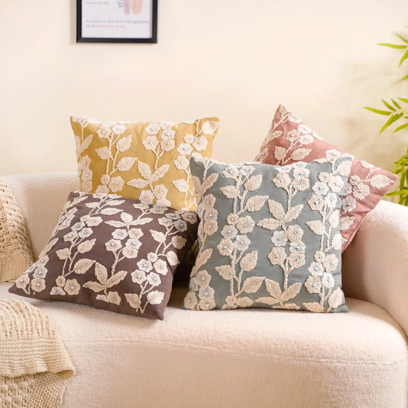 Set Of 4 Colourful Floral Embroidered Cushion Cover 16x16 Inch