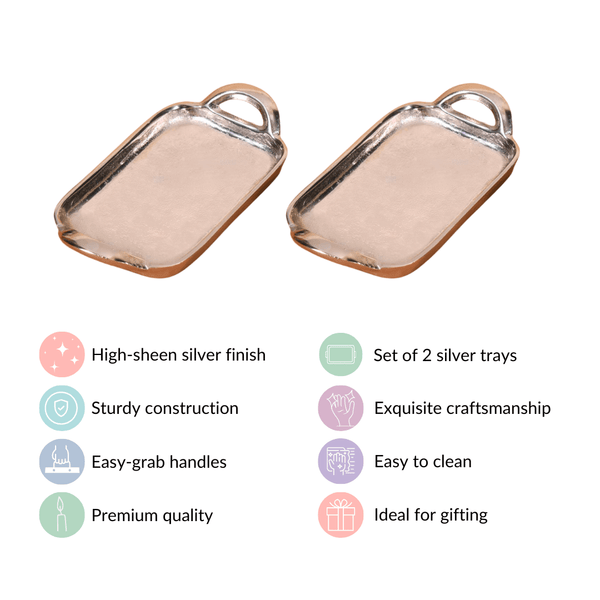 Set Of 2 Silver Tray With Handles Single Serve