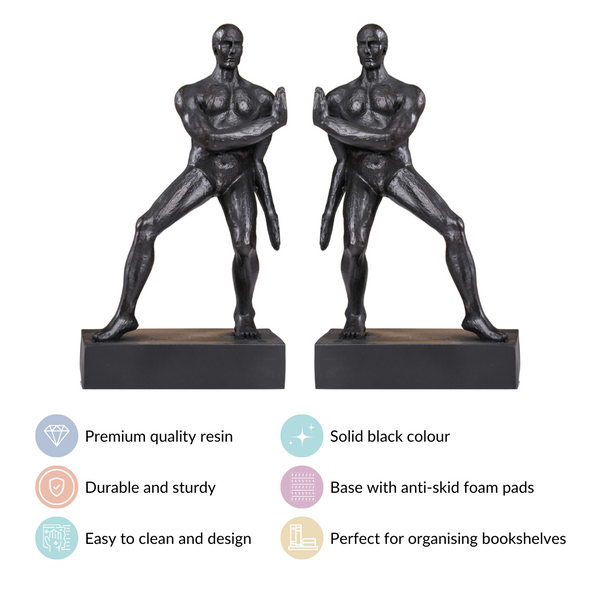 Muscle Men Resin Bookend Set Black