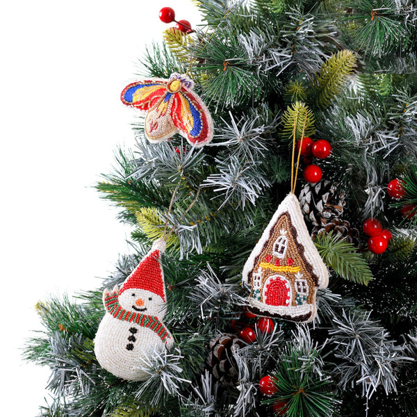 Christmas Hanging Ornament Set of 3 Multicolour