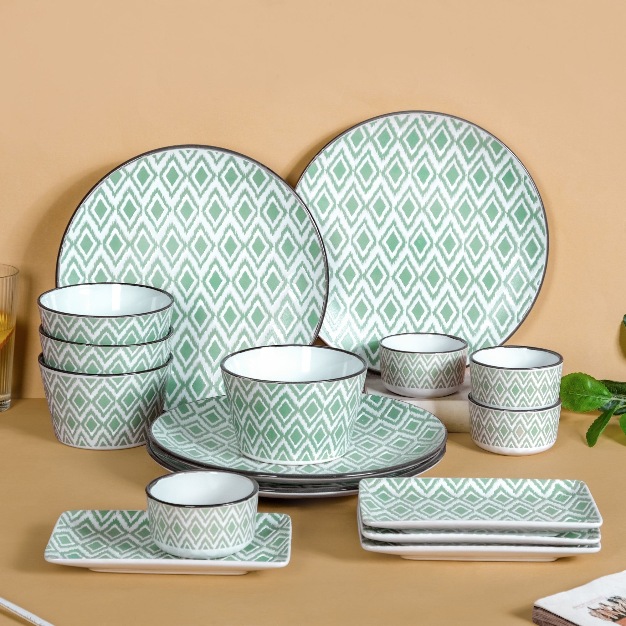Kaleido Mint Green 16 Piece Dinner Set For Online Premium