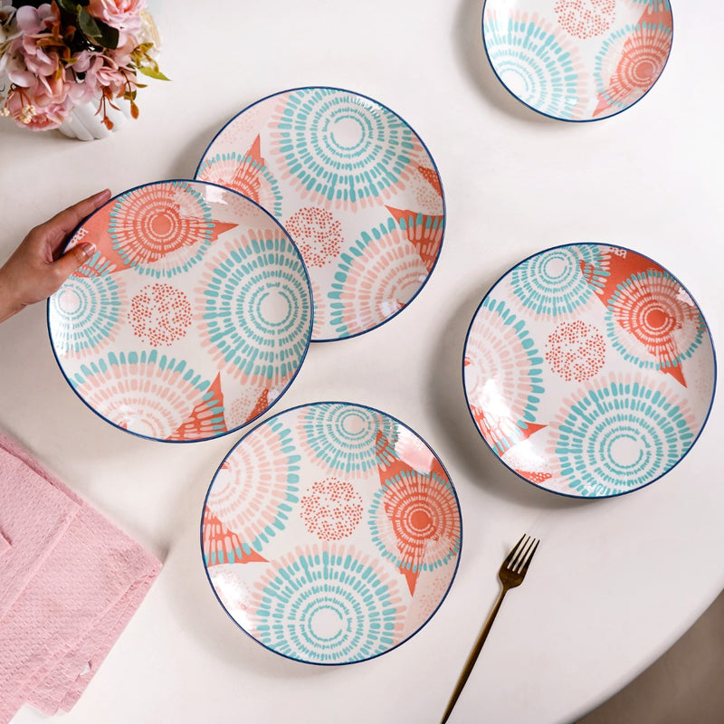 Pastel Dinner Plates Set Of 4 10Inch - Dinner plates, ceramic dinner plates, dinner plate set, round plates, floral plates