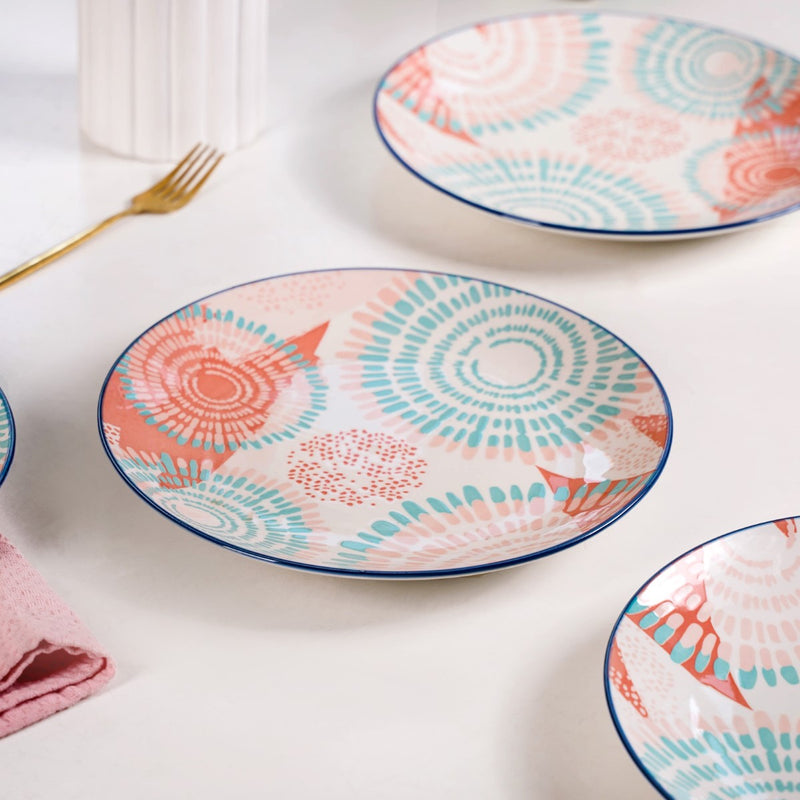 Pastel Dinner Plates Set Of 4 10Inch - Dinner plates, ceramic dinner plates, dinner plate set, round plates, floral plates