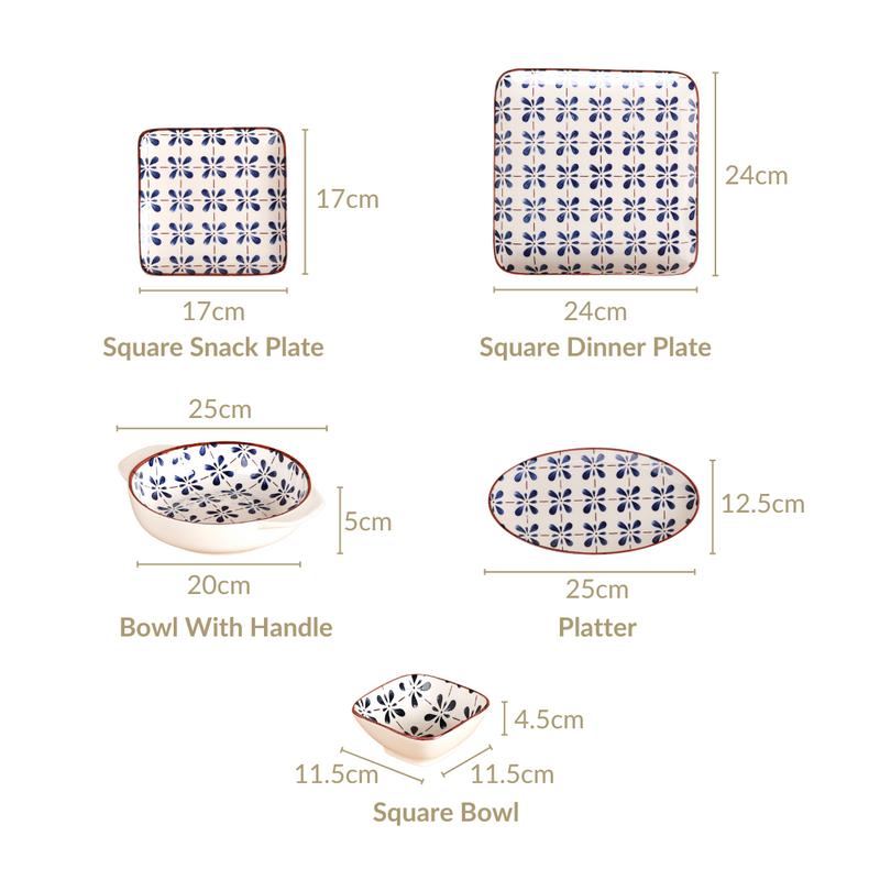 Blue Flower Ceramic 22 Piece Dinner Set For 6