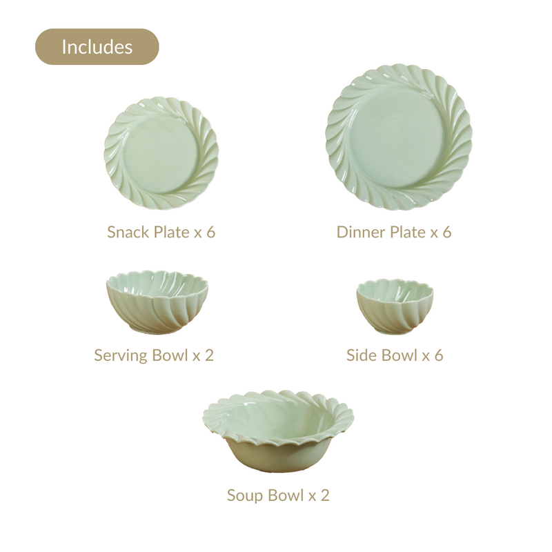 Swirl 22 Piece Dinner Set For 6 Mint Green