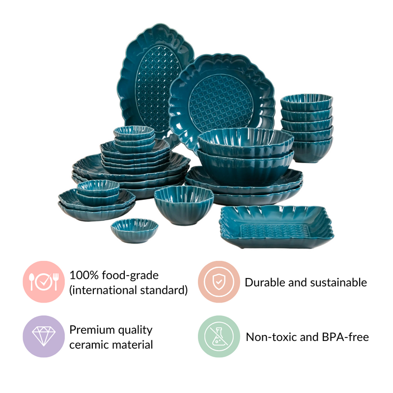 Luxe Moroccan 28-Piece Ceramic Dinnerware For 6 Dark Green