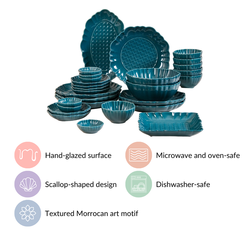 Luxe Moroccan 28-Piece Ceramic Dinnerware For 6 Dark Green