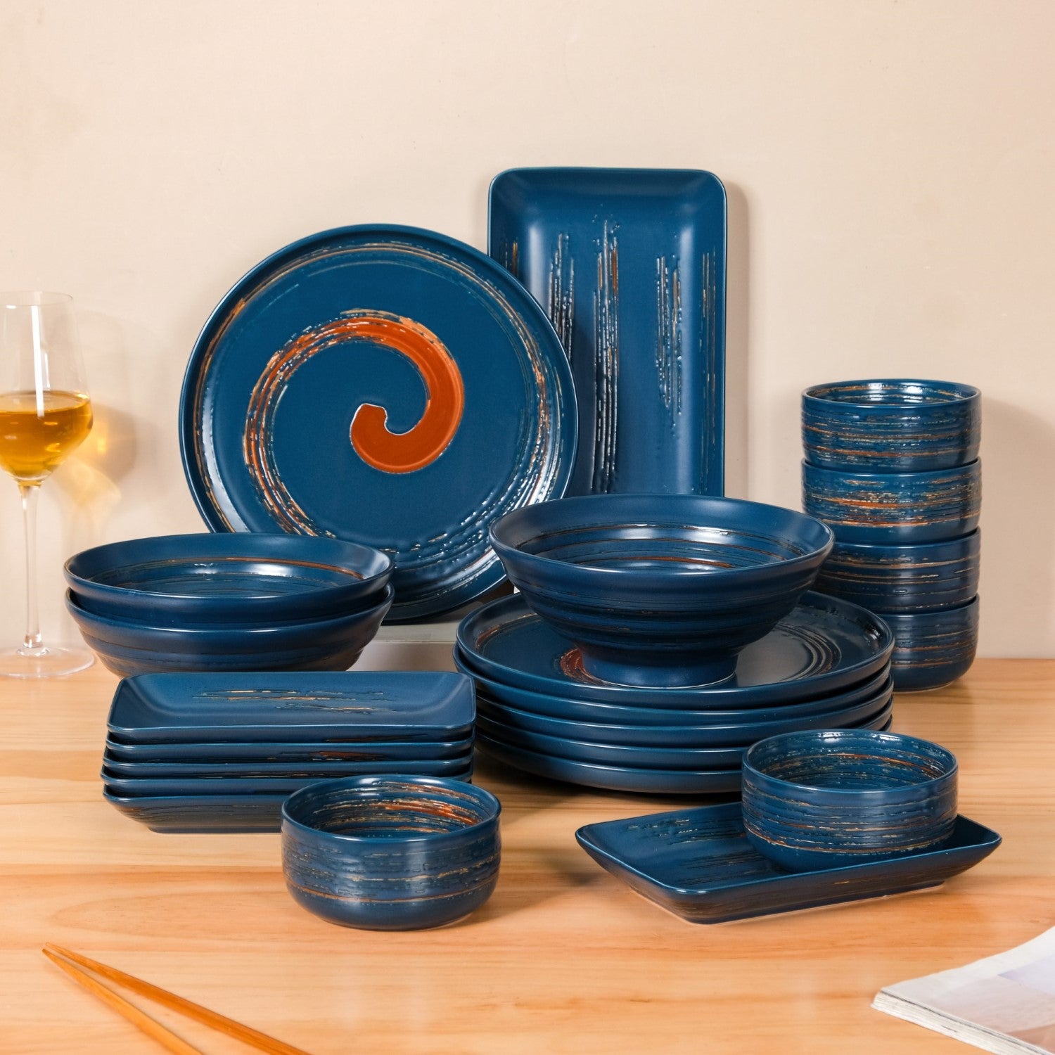 Stoneware Matte 22-Piece Dinner Set For Blue - Main Image