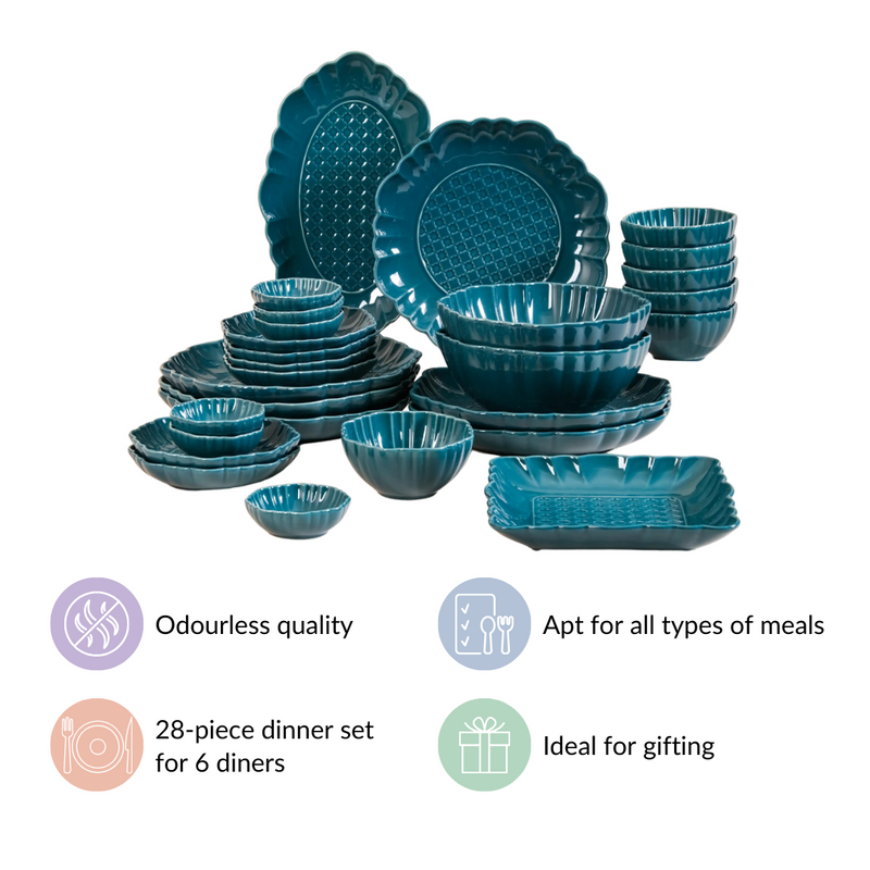 Luxe Moroccan 28-Piece Ceramic Dinnerware For 6 Dark Green