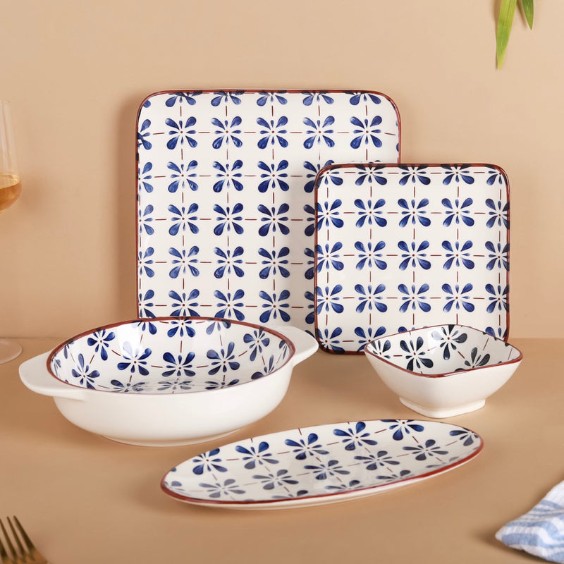 Blue Flower Ceramic 22 Piece Dinner Set For 6