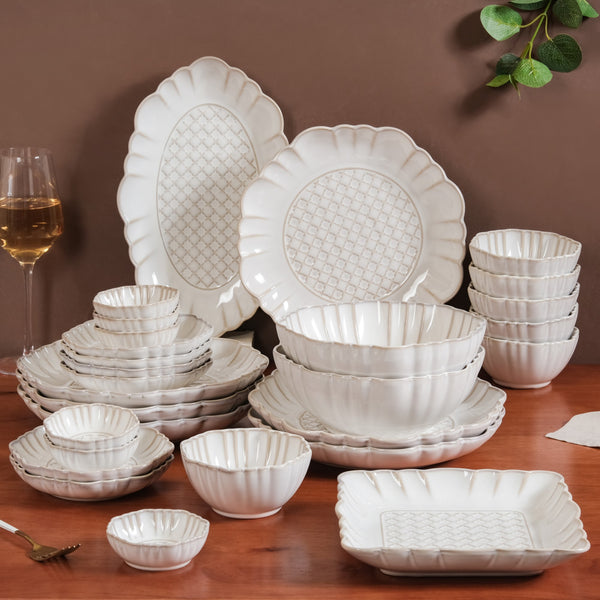 White Moroccan Art 28-Piece Dinner Set For 6