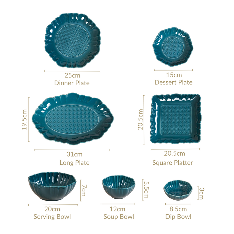 Luxe Moroccan 28-Piece Ceramic Dinnerware For 6 Dark Green