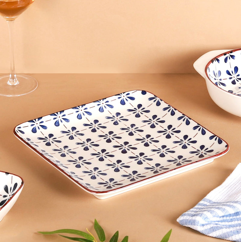 Blue Flower Ceramic 22 Piece Dinner Set For 6