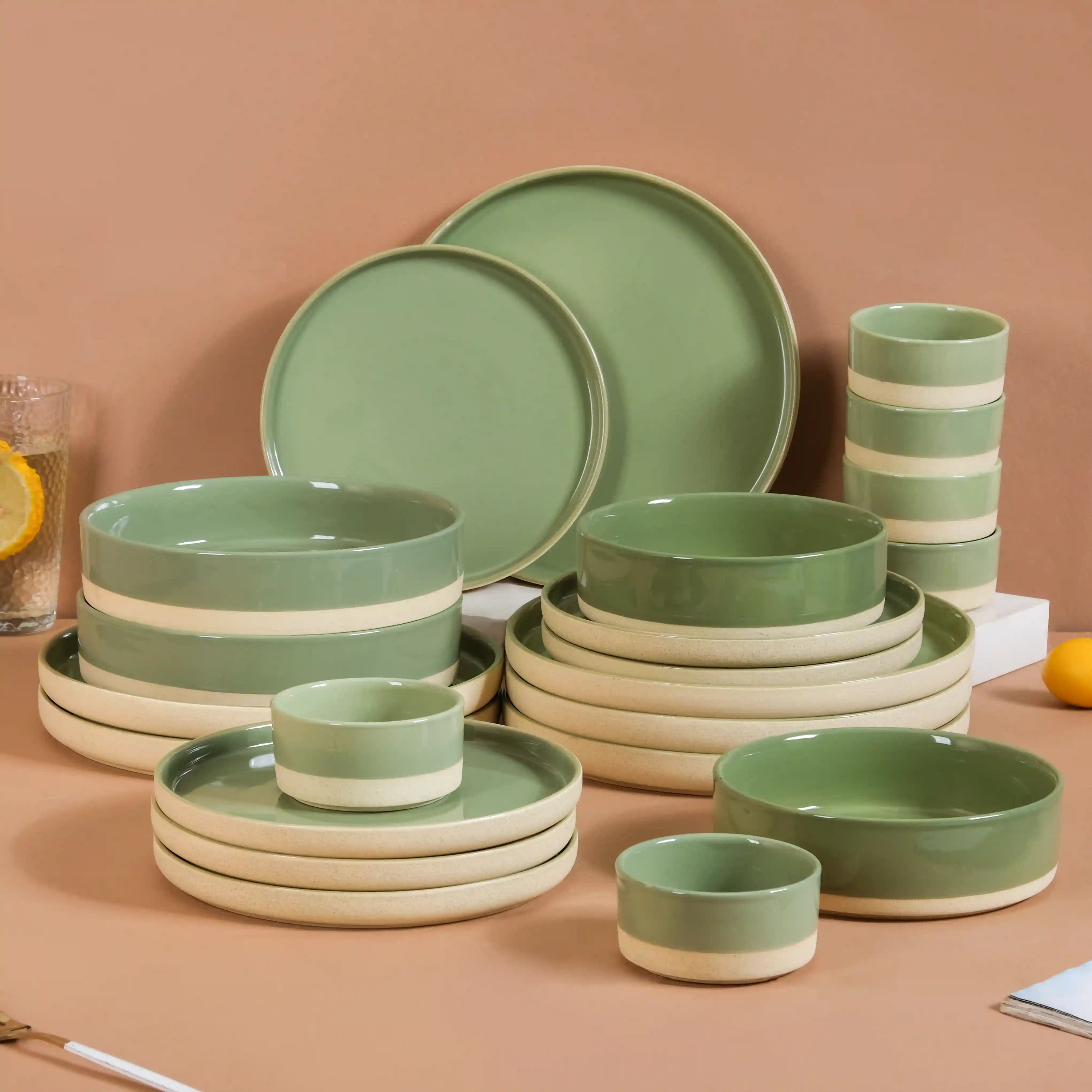 Green Ceramic Dinner Set 22 Piece Ceramic Dinnerware Sets Nestasia