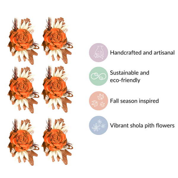 Autumn Orange Decorative Dried Flowers Set Of 6
