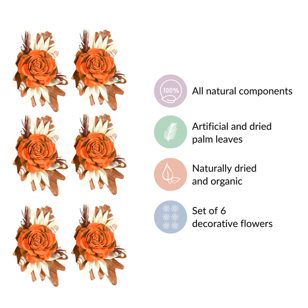 Autumn Orange Decorative Dried Flowers Set Of 6