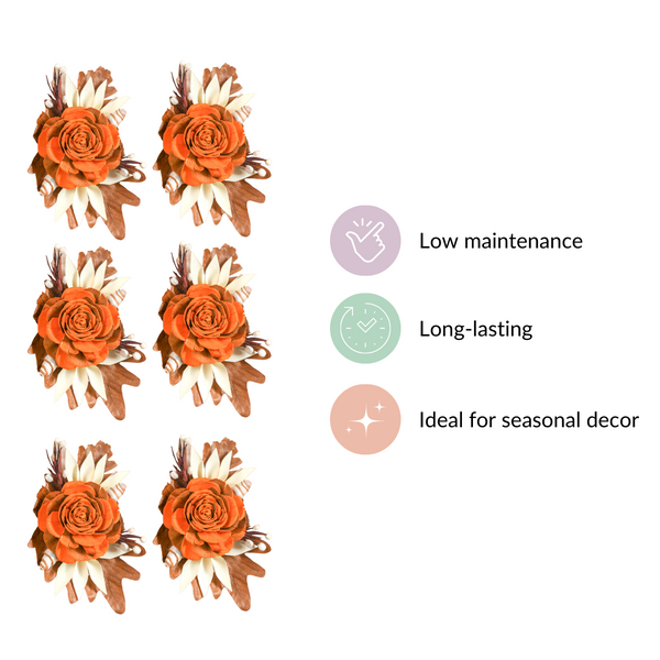 Autumn Orange Decorative Dried Flowers Set Of 6